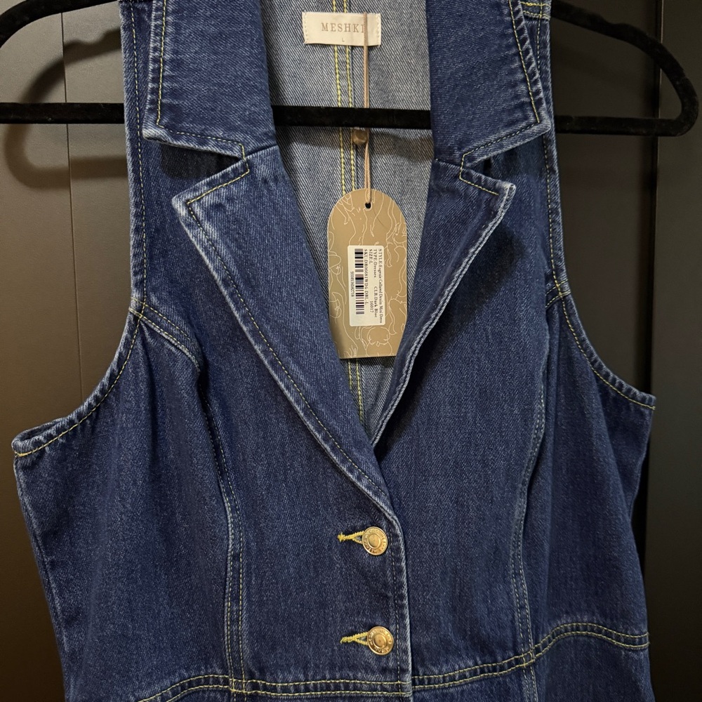 NWT Meshki Eugenie Collared Denim Mini Dress - Dark Blue - Picture 3 of 7
